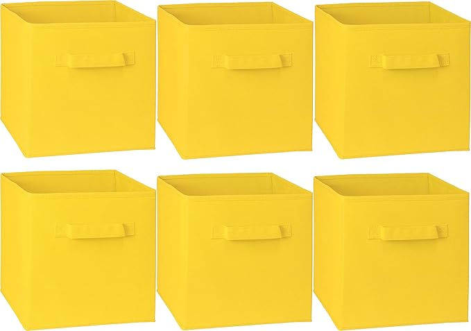 Simple Houseware Foldable Cube Storage Bins, 11-Inch Yellow, 6-Pack Fabric Cubes Organizer for Closet or Shelves