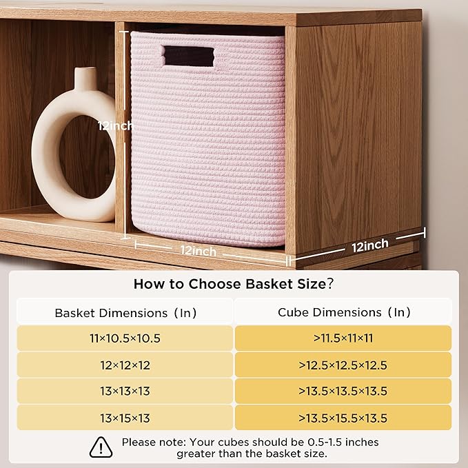UBBCARE Set of 4 Storage Basket-12 X 12 X 12 in, Cotton Rope Basket for Shelves, Toys, Book, Cube Storage Bins with Handles, Woven Storage Basket for Organizing, Pink