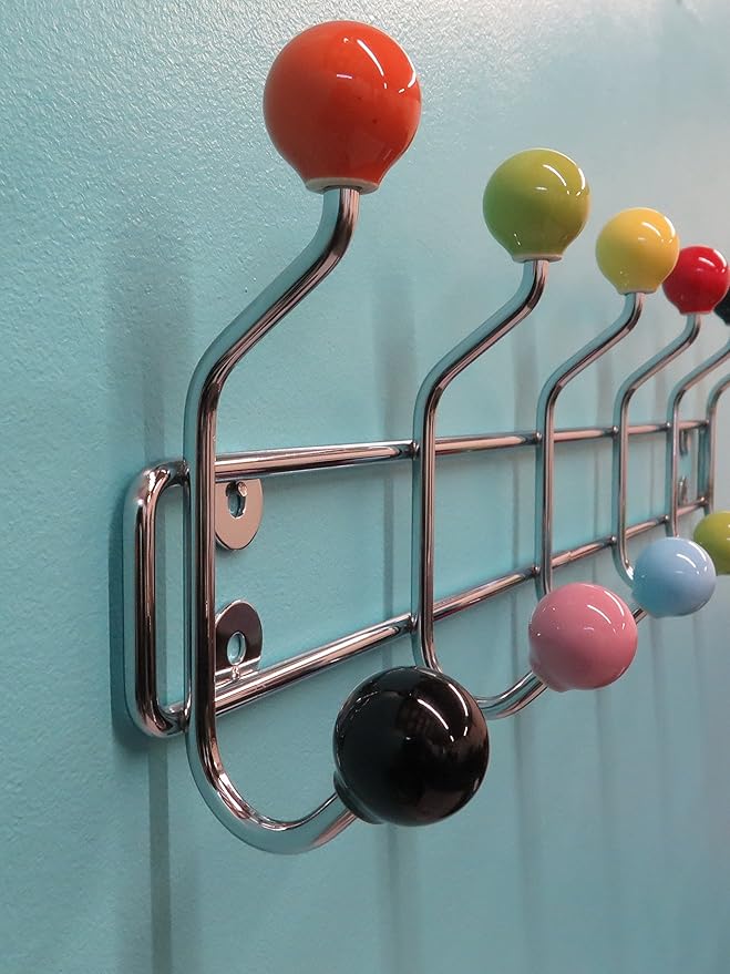 ASPECT Deluxe Wall-Mounted Coat Hanger-12 Hooks, Chrome/Multi, 55x6x12cm, CR03MULTI
