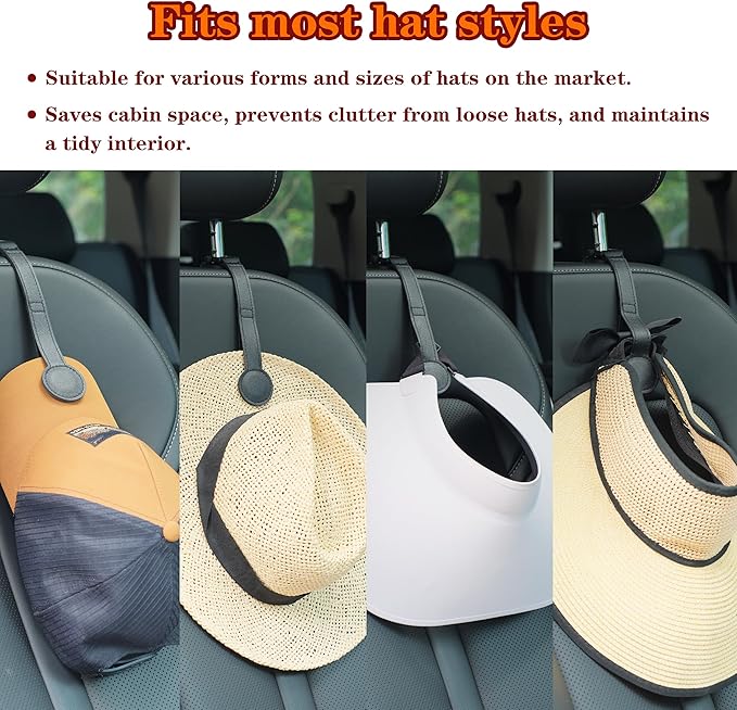 2 Pack Cowboy Hat Hanger for Car, Magnetic Hat Holder for Truck, Jeep, SUV, Headrest Hook Organizer for Caps, Keys, Sunglasses, Bags (Black) (2)