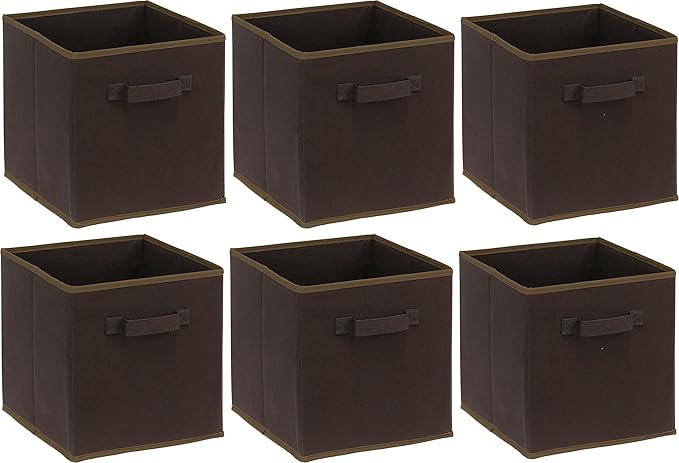 Simple Houseware Foldable Cube Storage Bins, 11-Inch Brown, 6-Pack Fabric Cubes Organizer for Closet or Shelves