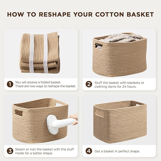 UBBCARE 4 Pack Storage Baskets for Organizing, Shelf Baskets with Handles, Woven Storage Baskets for Bookcase/Cube Shelf/Closet, 14.5"L x 9.8"W x 9"H, Jute