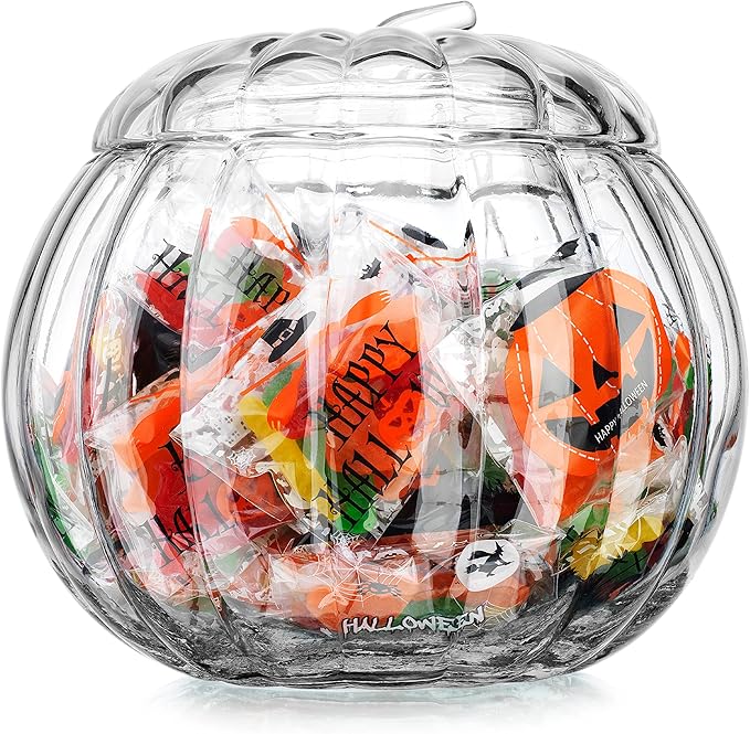 Home To Table 2.11 Gallon Clear Glass Pumpkin Ice Cold Jug Beverage Dispenser With Stainless Steel Easy Flow Spigot/Trick Or Treat Bowl Great For Outdoors, Parties, Bars & Daily Use