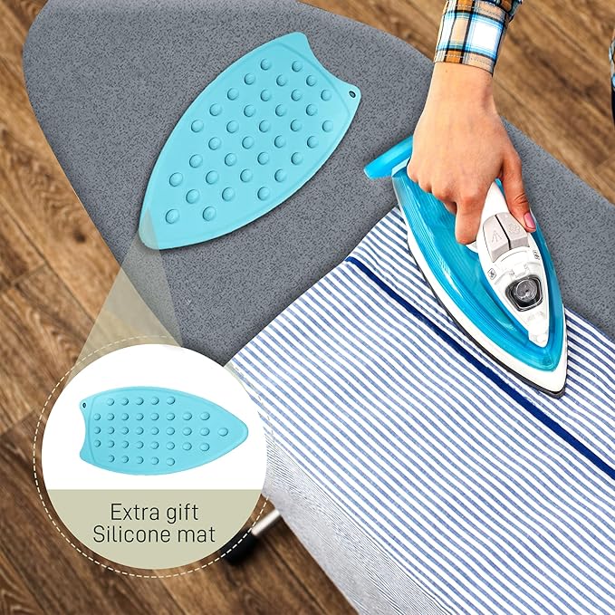 Full Size Ironing Board Cover and Pad 15x54 w/ Silicone Mat | Polyester Cotton Mesh Large Ironing Board Cover and Pad | Ironing Board Covers with Padding Standard Size | Iron Board Cover With Padding