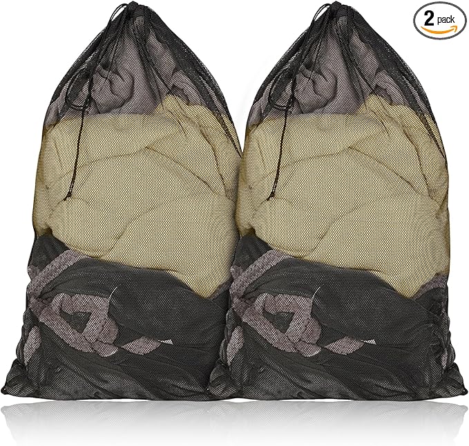 2 Pcs Mesh Laundry Bags, 24x35 Inches Large Mesh Laundry Bag with Drawstring, Large Laundry Drawstring Bag for Travel, Home, College and Apartment