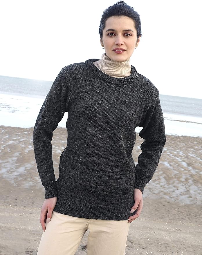 Aran Crafts Plain Crew Neck Sweater (100% Wool)