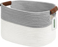 Cotton Rope Basket, Storage Baskets with Handle, 15x10x9 Inch Woven Basket for Shelves, Laundry, Towels, Clothes, Books (White/Grey 1Pack)