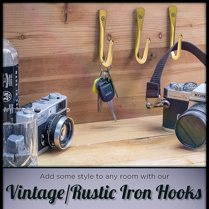 Wall Mounted Hook - Wrought Iron Decorative Blacksmith Handmade Simple Iron Hook for Bathroom and Kitchen, Hooks for Hanging Robes, Towels, Coats, Cloths, Bags, Keys and Jewelries