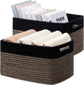 UBBCARE 2 Pack Storage Baskets for Shelves, Baskets for Organizing, Cube Shelf Storage Bin with Handles, Woven Storage Basket, 13"L x 9"W x 7.5"H, Black&Brown