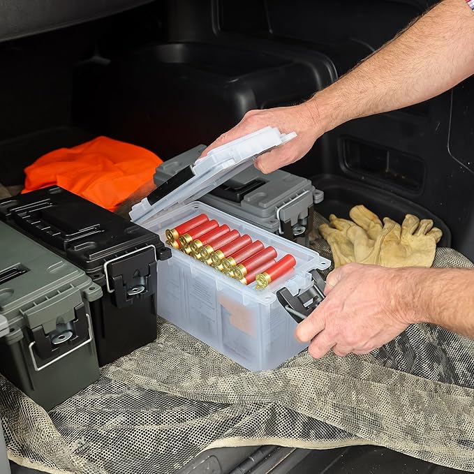 Sheffield 12793 2-Pack Ammo Storage Box, Stackable .30 Cal Field Boxes, Water and Dust Resistant, Lockable Storage Box with Handle, Secures Hunting Gear, Supplies, and Bullets, Made in USA, Frost