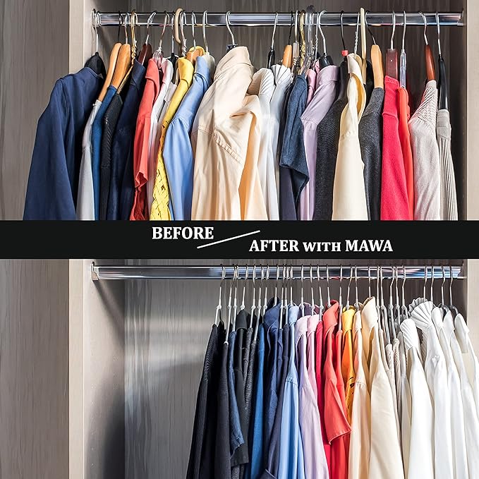 MAWA Clothes Reston Lloyd Silhouette Ultra-Thin Series, Non-Slip Space Saving Shirt Hanger with Pant Bar & Skirt Hooks, Style 42/FTU, Pack of 2, Black, 2 Count (13312M)