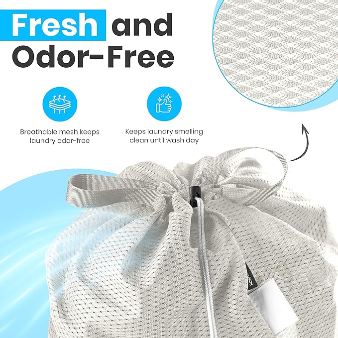 Large Mesh Laundry Bags - Heavy Duty with Handles & Drawstring - Machine Washable Net Laundry Sacks for College Dorm, Camp, Travel, Bedding & Clothes Storage (Grey)