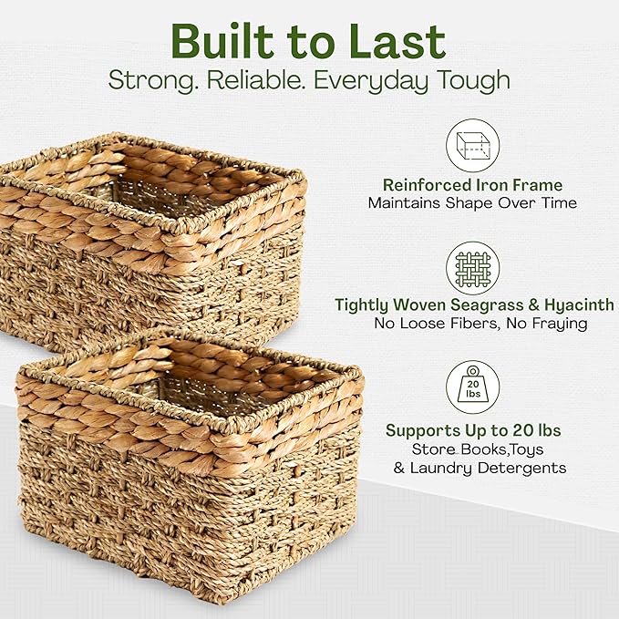 Small Wicker Baskets for Storage 2-Pack, Natural, Woven Baskets for Organizing Living Room, Pantry, Shelves, Wicker, Decorative - Small Size - 8x7x5.5 inches