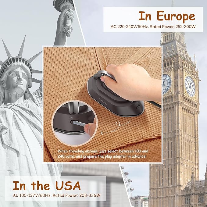 Newbealer Handheld Steamer bundle with Travel Iron for Clothes, Dual Voltage, Powerful Steamer and Dry Iron, Idea Gift