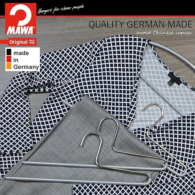 Mawa by Reston Lloyd Non-Slip Space Saving Clothes Hanger with Single Rod for Pants, Style KH/1, Set of 160, Silver