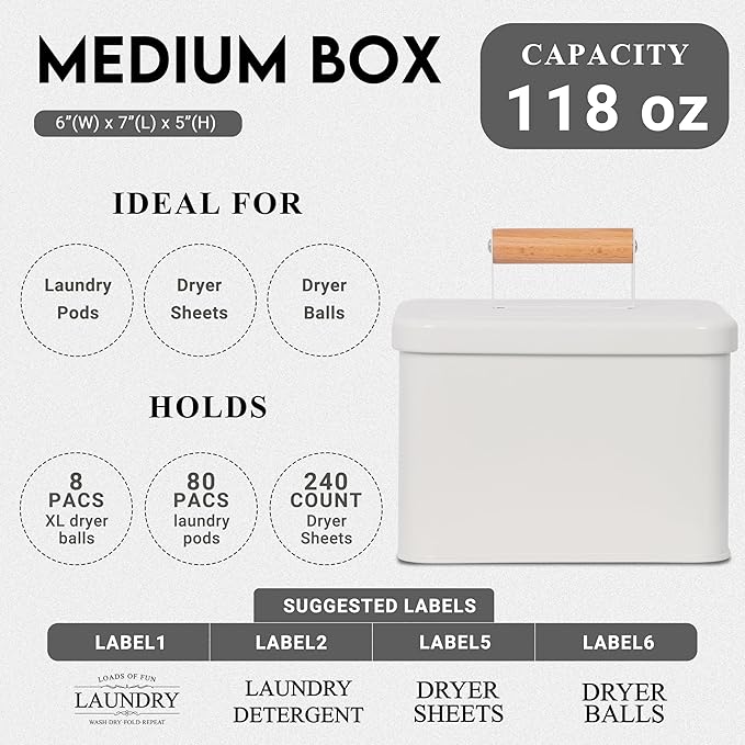 3-Set Laundry Room Organization and Storage | Modern Farmhouse Laundry Room Decor | Laundry Container for Organizing Laundry Pods, Laundry Powder, Dryer Sheets, Dryer Balls, Cream White