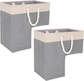 SAM AND MABEL Stairway Storage Basket, Premium Linen Material, Lightweight and Sturdy, Foldable, 16" L x 10" W x 16" H, Lite Cream and Gray (Pack of 2)