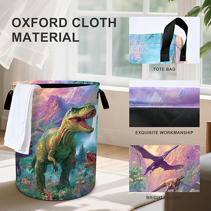 Dinosaurs Animal Laundry Basket Storage Bin Foldable Laundry Hamper Clothes Storage Bucket Organizer 19.6x15.7 Inch For Laundry Room/Bedroom/Bathroom