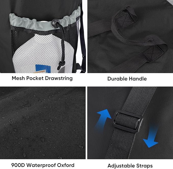 BALEINE 120L Laundry Bag Backpack, 900D Oxford Fabric Large Travel Laundry Bags with Shoulder Straps and 2 Mesh Pockets for College Dorm, Apartment, Laundromat (Black, 120L) (Pack of 2)