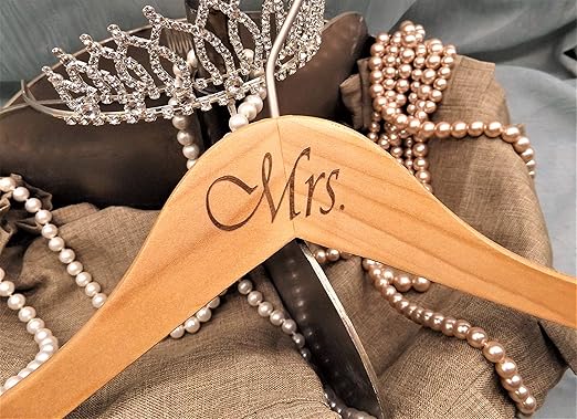 NAHANCO MRSMRS20017ENG Same Sex, LGBT, Gay Pride Hanger Set, Natural Wood Hangers Engraved with (Mrs. and Mrs.), 17” (2-Piece Set)