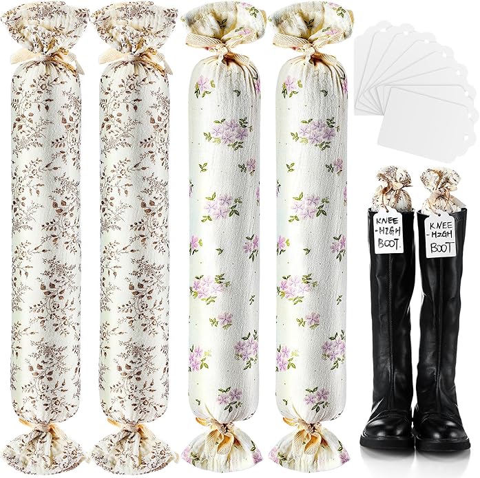 2 Pairs Boot Shaper Stands with 8 Labels Cotton Tall Boot Inserts for Closet Organization