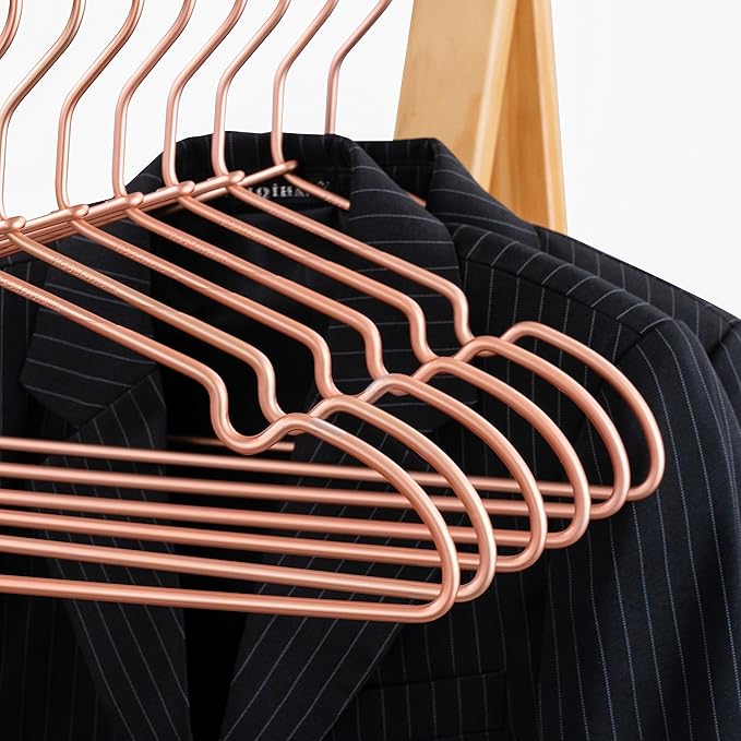 New Born Clothes Hangers Non Slip 12.5“ Rose Gold Copper Wire Children Coat Suit Metal Hanger, 30 Pack Baby Closet Dividers for Nursery Pants Display Organizer for Infant Clothing