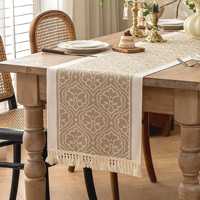 Table Runners 107 Inches,Waterproof Boho Table Runner with Tassel Fringe,Table Runner for Party Coffee Table
