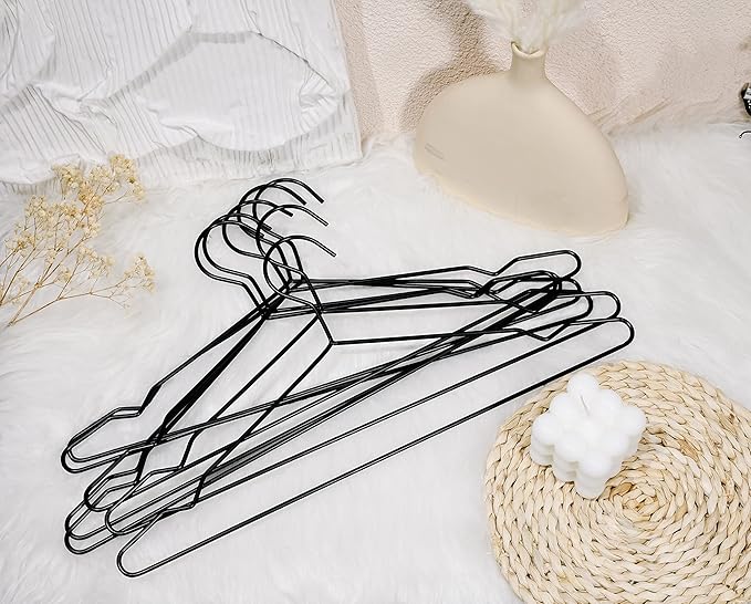 16.5" Heavy Duty Matte Black Metal Hangers 20 Pack, Wire Black Clothes Hangers for Coat Suit, Shirts, Dress, Pants，Camisole Wedding Dress (Black, 20Pack)