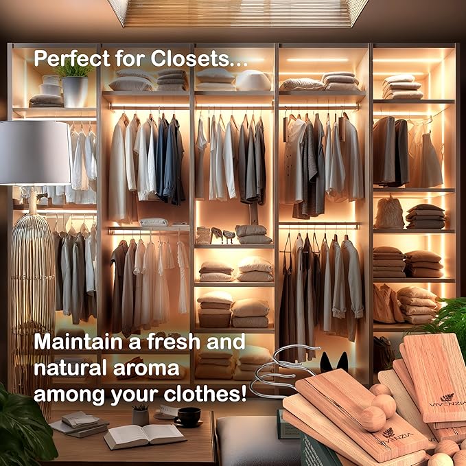 Cedar Blocks for Closet -40 pcs (15 Hang-ups & 25 Balls)- Aromatic Cedar for Closets, Natural Closet Smell Eliminator, Natural Closet Deodorizer, Drawer Fresheners for Dresser.
