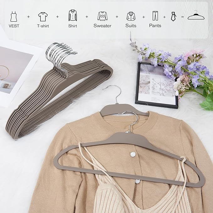 ELONG HOME 30 Pack Rubberized Hangers with Non-Slip Grip, Durable Plastic Hangers for All Clothes, Ultra-Slim Notched Design & 15.7'' Wide