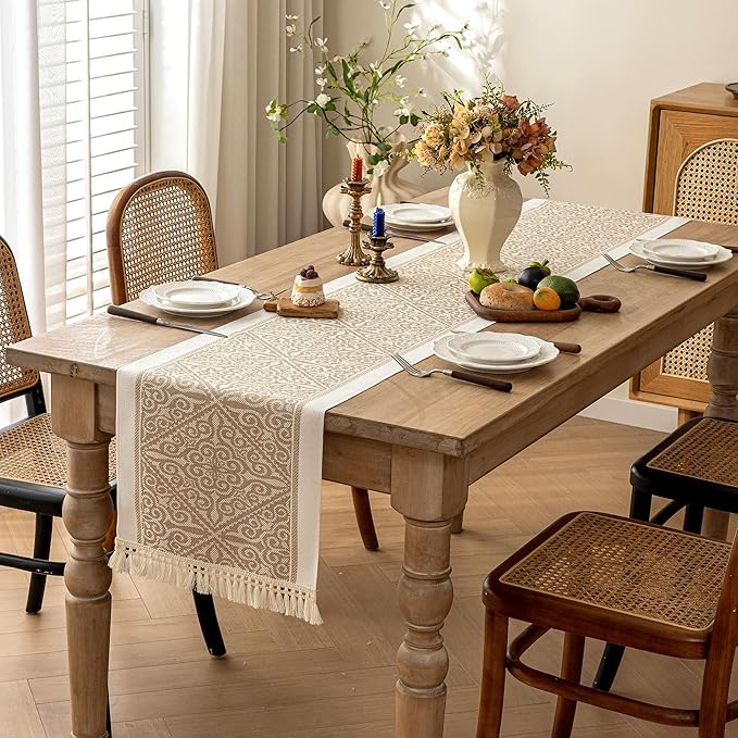 Table Runner 48 Inches Long,Waterproof Boho Table Runner with Tassel Fringe,Table Runners for Party Coffee Table