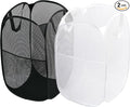 2 Pack Laundry Basket,Foldable Mesh Pop-up Laundry Hamper with Durable Handle,Easy to Open and Fold for Dorm, Laundry Room, Bedroom, RV… (White+Black)