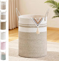 Tall Laundry Basket with Handles, 100L Portable Dirty Clothes Hamper, Boho Cotton Rope Storage Bin for Blankets Kids Toys Gifts, Extra Large Organizer for Nursery Bedroom Bathroom, New Brown