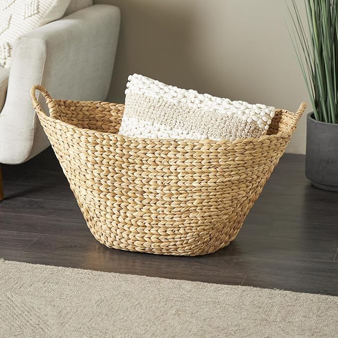 Deco 79 Seagrass Handmade Decorative and Functional Storage Basket Woven Basket Organizer with Ring Handles, Basket for Storage 31" x 19" x 19", Brown