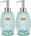 MALACHI Soap Dispenser Set, Crystal-Textured Diamond Glass with Rustproof Stainless Steel Pump, Dual-Labelled Hand & Dish Soap Dispenser for Kitchen & Bathroom