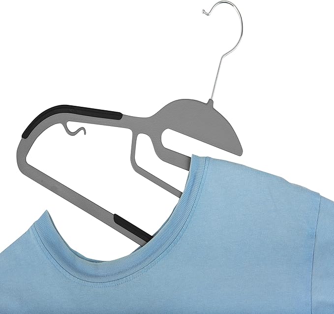 Simplify 24 Pack Ultimate Hanger | S-Shape Collar Saver | Ultra-Thin | Non-Slip | Accessory Bar | Belts | Scarves | Ties | Tank Top | Closet Organization | Light Grey