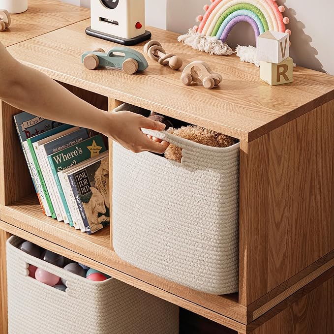 UBBCARE Set of 4 Storage Cubes-11 X 10.5 X 10.5 In, Cotton Rope Basket for Shelves, Toys, Book, Cube Storage Bin with Handles, Woven Storage Basket for Organizing, Beige