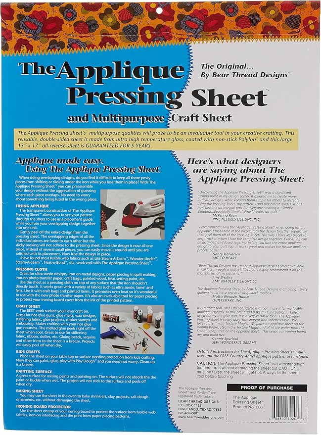 Bear Thread Applique Pressing Sheet 13in x 17in, White