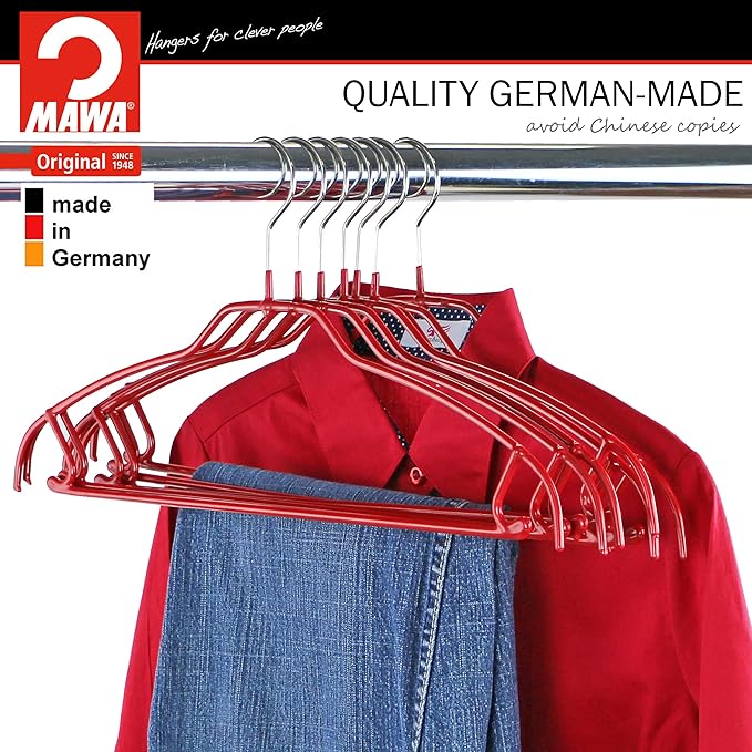 Mawa by Reston Lloyd Silhouette Ultra-Thin Series, Non-Slip Space Saving Shirt Hanger with Pant Bar & Skirt Hooks, Style 42/FTU,Pack of 130, Red