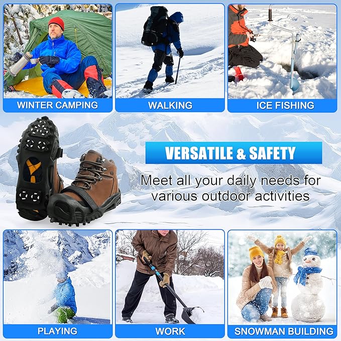 Ice Snow Cleats for Shoes and Boots Non Slip Crampons Ice Shoes Grippers 28 Studs Walk Traction Cleats for Women Men with Adjustable Straps for Hiking Walking Ice Fishing