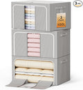 Clothes Storage Bins with Metal Frame Foldable Storage Box Clothes Organizers Storage Containers for Clothes Sheets Blankets Books Toys Gifts and Holiday Decorations (100Lx3 Pack)