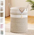 Tall Laundry Basket with Handles, 72L Portable Dirty Clothes Hamper, Boho Cotton Rope Storage Bin for Blankets Kids Toys Gifts, Large Organizer for Baby Nursery Bedroom Bathroom, New Brown