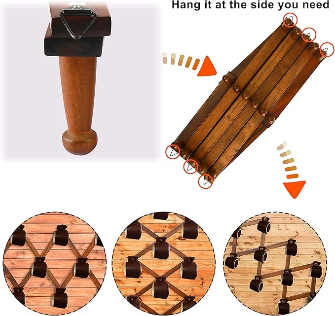 Dseap Accordian Wall Hanger: 16” High Wooden Wall Expandable Coat Rack, Hat Rack Holder, Accordion Hook for Baseball Caps, Coats, Mugs, 16 Peg Hooks, Brown