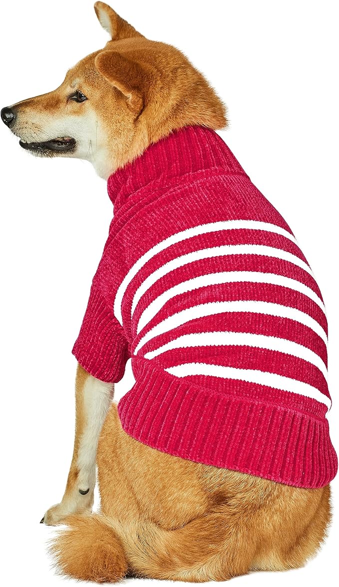 Blueberry Pet Cozy Soft Chenille Classy Striped Dog Sweater in Hot Pink, Back Length 16", Pack of 1 Clothes for Dogs