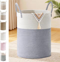 Tall Laundry Basket with Handles, 100L Portable Dirty Clothes Hamper, Boho Cotton Rope Storage Bin for Blankets Kids Toys Gifts, Extra Large Organizer for Baby Nursery Bedroom Bathroom, Grey