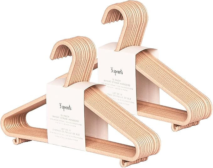 3 Sprouts Wheat Straw Plastic Hangers - 30-Pack Eco-Conscious Toddler Hangers for Child & Baby Clothes, Coats - Kid Closet Hanger Ideal for Small Girls, Boys, Children & Kids - Speckled Pink