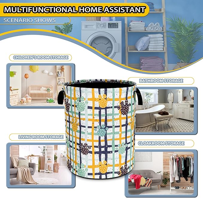 Paw Prints Laundry Basket Cat Dog Pet Paw Foldable Oxford Cloth Funny Tote Bag Laundry Hamper Clothes Storage Bucket Toy Organizer For Bathroom/Laundry Storage/Bedroom 18.9x16.5 Inch