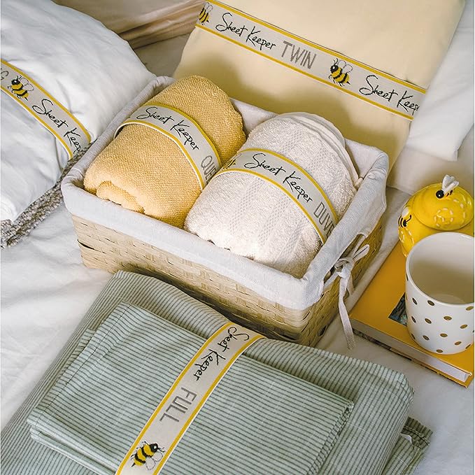 Sheet Keeper Queen Size Sheet Organizer Bands (2-Pack) – Made in USA Closet Straps with Labels for Bed Linen & Storage