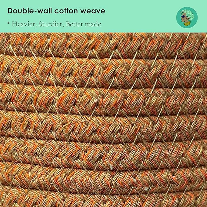 Modern Granny Extra Large Cotton Rope Laundry Hamper 16x22 Inch Dual Secure Woven Handle for Living Room Closet Clothes Blanket Organization