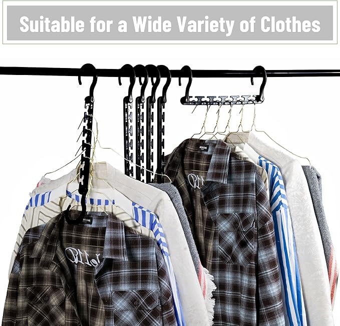 Mr. Pen- Space Saving Hangers for Clothes, 20 pcs, Black, Plastic Multi Clothes Hangers Space Saving, 6 Slots, 360° Rotating Hooks